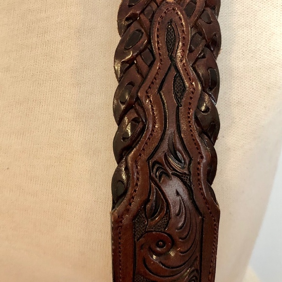 Brown Vintage Tooled/Braided Mexican Leather Belt - Picture 7 of 13